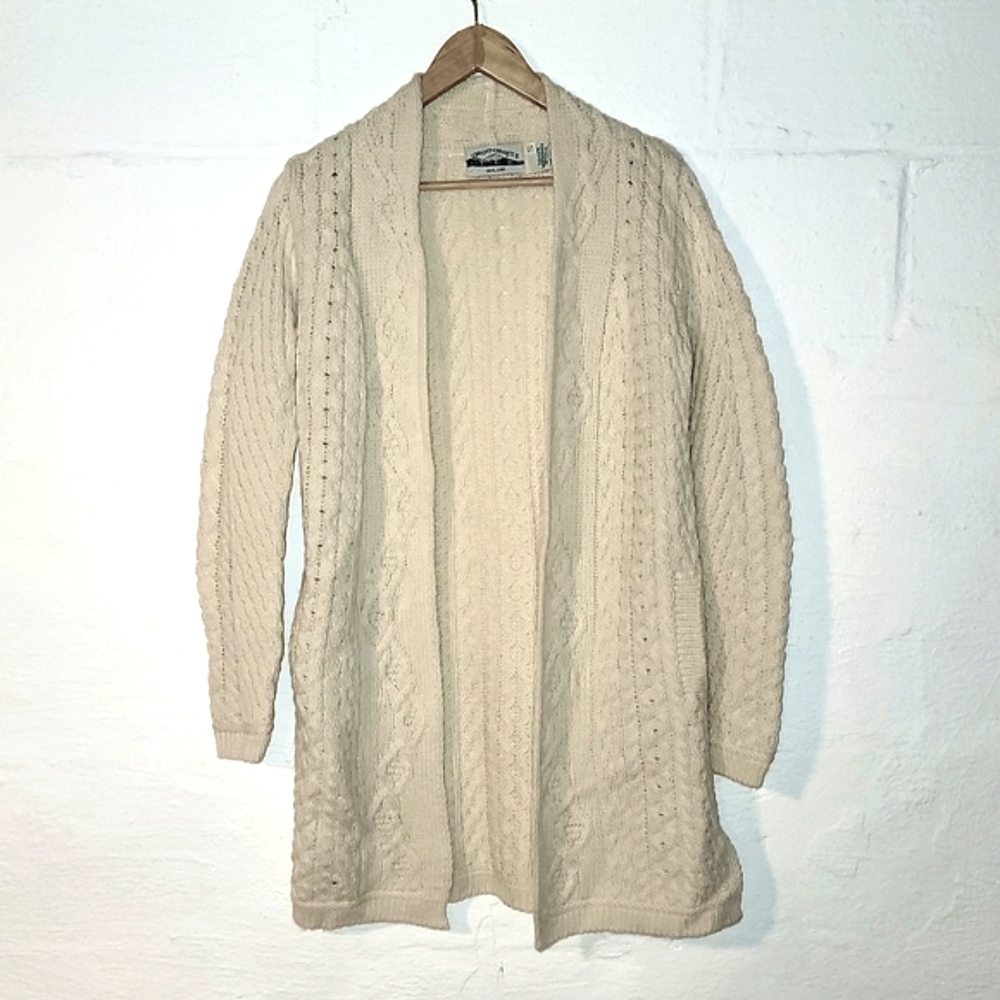 NWOT AranCrafts %100 Merino Wool Open Front Ireland Cardigan S